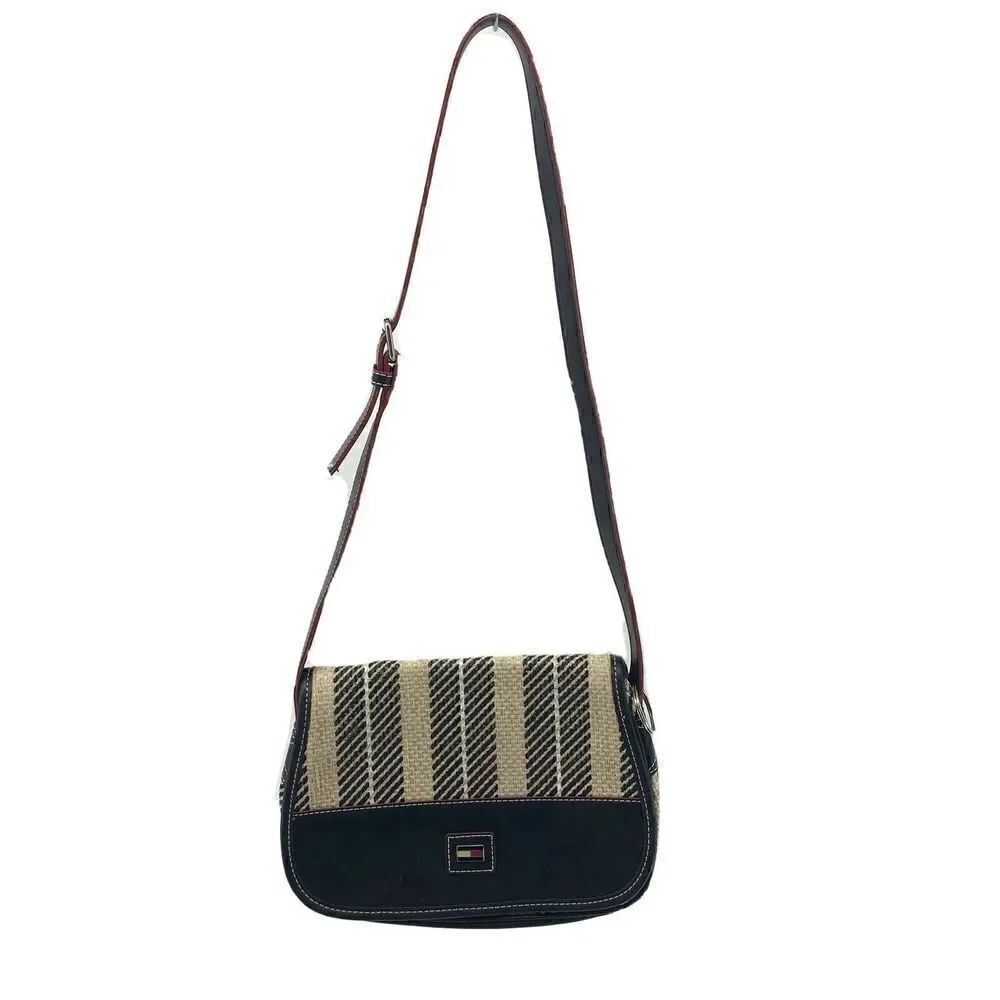 Tommy Hilfiger Black Tan Woven Purse Mini Flag